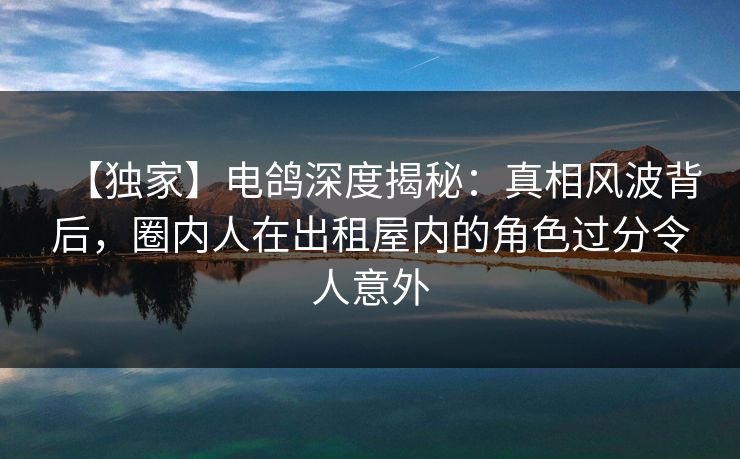 【独家】电鸽深度揭秘：真相风波背后，圈内人在出租屋内的角色过分令人意外