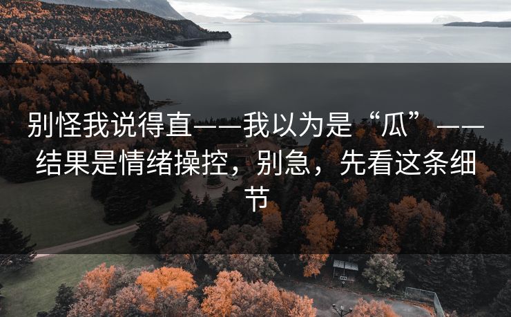 别怪我说得直——我以为是“瓜”——结果是情绪操控，别急，先看这条细节