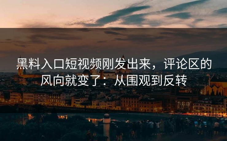 黑料入口短视频刚发出来，评论区的风向就变了：从围观到反转